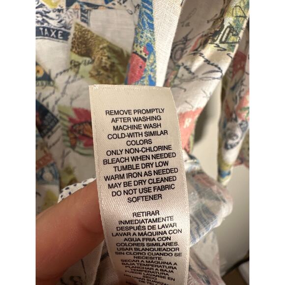 Chicos Women's Linen Postage Stamp 3/4 Sleeve Button-up Top Sz L (2) Travel - Picture 10 of 10